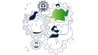 Illustration of interlocking gears with people