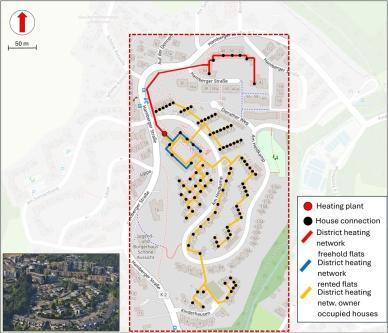 Transformation plan heating network Leverkusen - Study area with a schematic route map