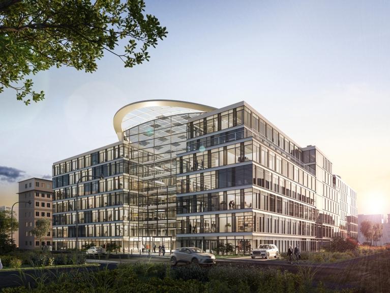 Außenaufnahme der Büroimmobilie HEYLO mit moderner Architektur