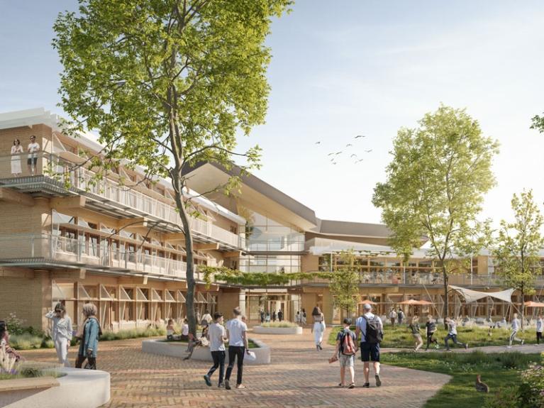 Architektenvisualisierung des neuen LIFE Hamburg Campus - Außenansicht