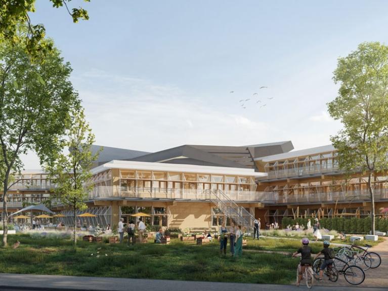 Architektenvisualisierung des neuen LIFE Hamburg Campus - Außenansicht