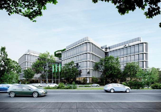 Visualisierung der neuen DEVK-Zentrale an der Riehler Straße in Köln mit sanierter Fassade