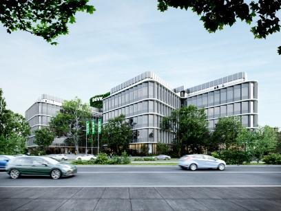 Visualisierung der neuen DEVK-Zentrale an der Riehler Straße in Köln mit sanierter Fassade