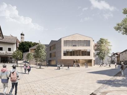 Architektenvisualisierung der St. Martin Grundschule in Marktoberdorf - Außenansicht
