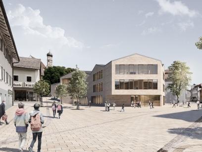 Architektenvisualisierung der St. Martin Grundschule in Marktoberdorf - Außenansicht