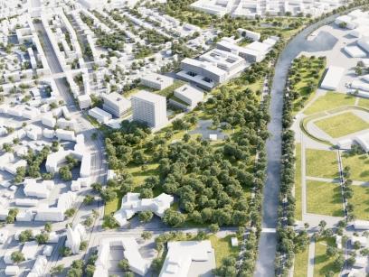 Visualisierung des zukünftigen Charité Campus Benjamin Franklin in Berlin-Steglitz