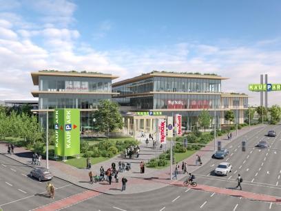 Architektenvisualisierung Außenansicht des neuen Kaufparks Dresden-Nickern