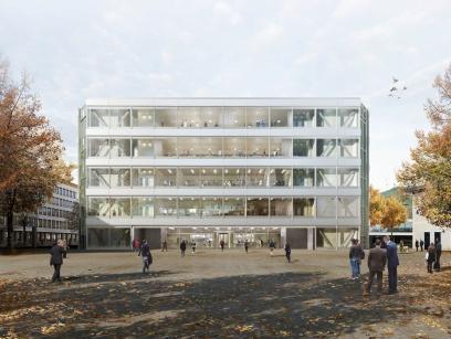 Architektenvisualisierung des neuen Büro- und Veranstaltungsgebäudes FRITZ in Grenzach-Wyhlen