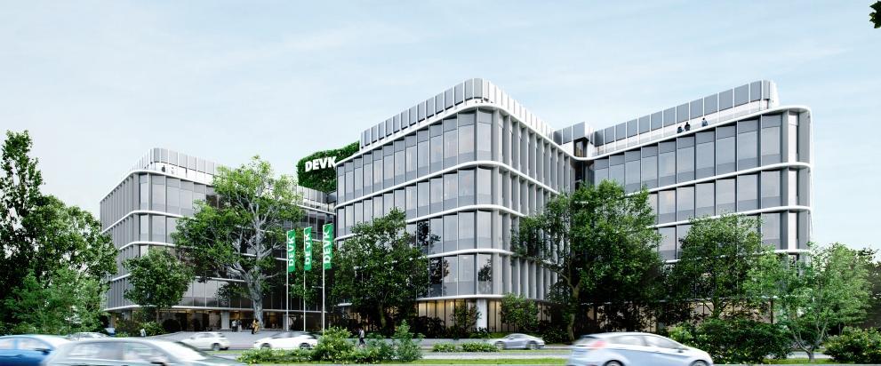 Visualisierung der neuen DEVK-Zentrale an der Riehler Straße in Köln mit sanierter Fassade