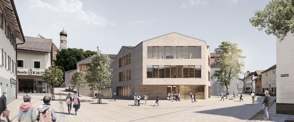 Architektenvisualisierung der St. Martin Grundschule in Marktoberdorf - Außenansicht