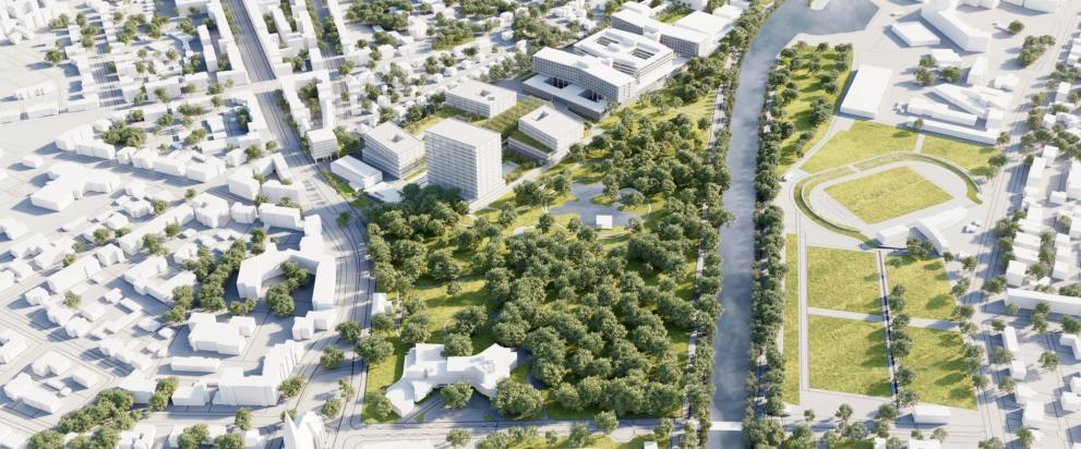 Visualisierung des zukünftigen Charité Campus Benjamin Franklin in Berlin-Steglitz