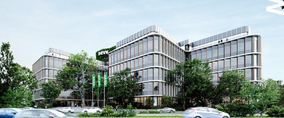 Architektenvisualisierung Außenansicht der sanierten DEVK Zentrale an der Riehler Straße in Köln