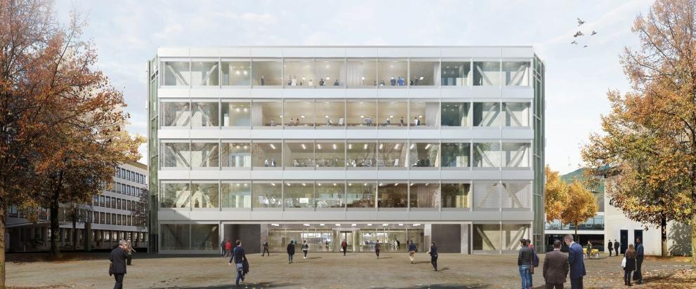 Architektenvisualisierung des neuen Büro- und Veranstaltungsgebäudes FRITZ in Grenzach-Wyhlen