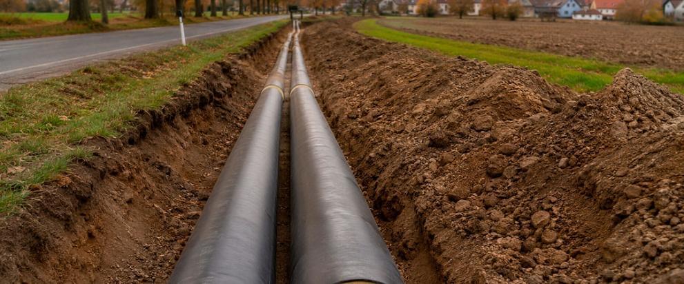 Illustrative photograph of underground district heating pipes