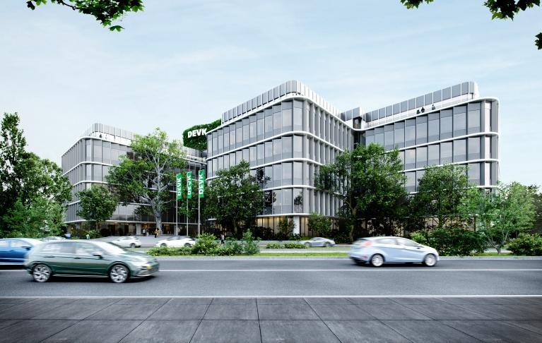 Visualisierung der DEVK-Zentrale an der Riehler Straße in Köln mit neuer Fassade