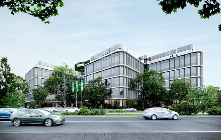 Visualisierung der neuen DEVK-Zentrale an der Riehler Straße in Köln mit sanierter Fassade