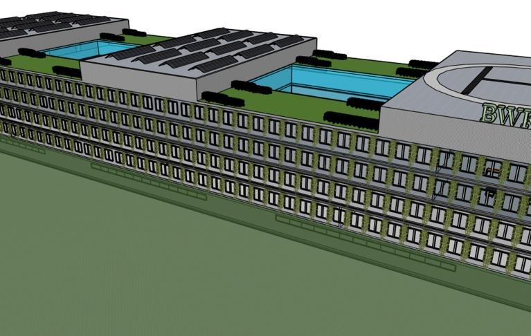 MorgenGrün-Visualisierung der Außenansicht des Bundeswehrkrankenhauses Berlin mit Darstellung der Gebäudestruktur