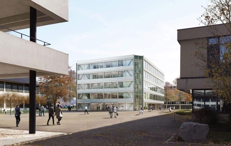 Architektenvisualisierung des neuen Büro- und Veranstaltungsgebäudes FRITZ in Grenzach-Wyhlen
